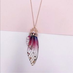 Fairy Gold Pendant Purple Butterfly Wing Necklace